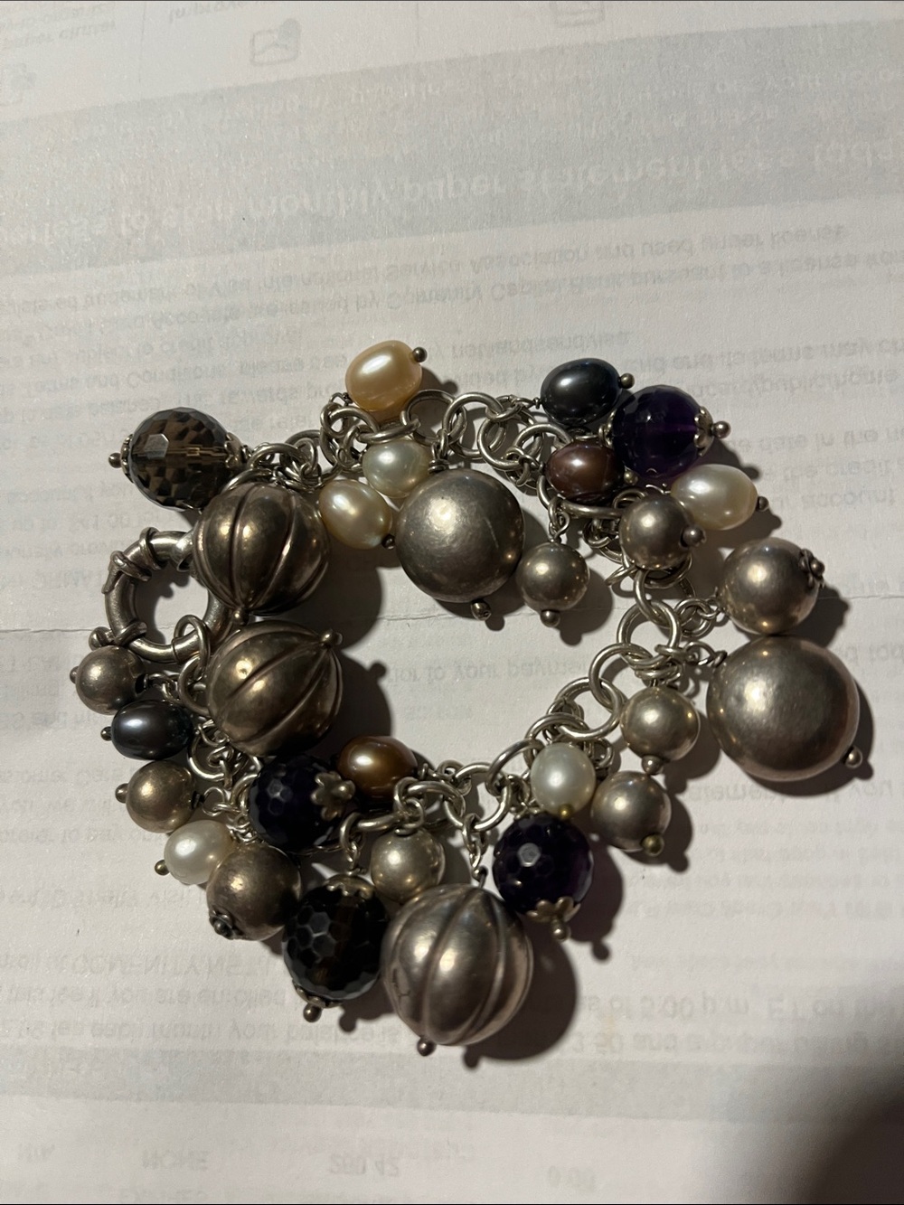 Milor Italy 925 Sterling Silver Charm Bracelet Multicolor Gem Pearl
